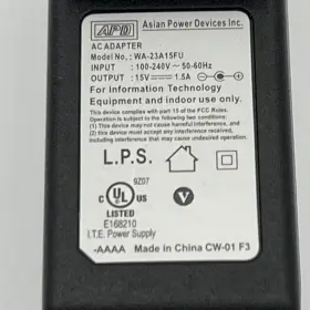 WA-23A15FU APD Asian Power Devices Ac Adapter Volt Tip #2