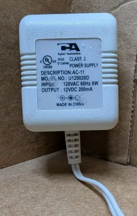 Cyber Acoustic U1200200 Class 2 Power Supply 120vac 60hz 8w To 12vdc 200ma