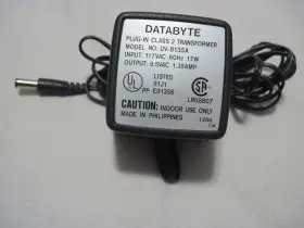 Databyte Dv-8135a Ac Power Adapter 17w 8.5v 1.35a Class 2 Transformer Databyte Dv-8135a Ac Power Adapter 17w 8.5v 1.35a Class 2 Transformer