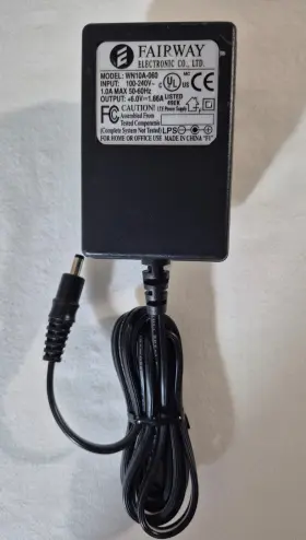 Fairway Wn10a-060 Electric Co. Ac/dc Power Supply Cord 6.0v 1.66a