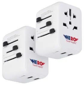 Hero Travel Supply Hts-uni-po-1331 Universal Adapter 2 Usb-a And 1 Usb-c - Power Plug For Us Europe France