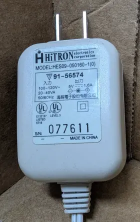 Hitron Electronics Co Hes09-050160-1 Ac/dc Adapter 100-120vac 50/60hz 40va To 5v