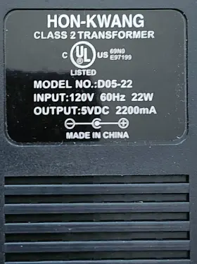 Hon-kwang D05-22 Hon-kwang Ac Adapter Power Supply Cord 5 Volts Class 2 Transformer