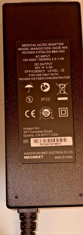 BA-502 INOGEN Power Supply Cord