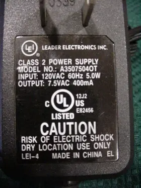Leader Electronics A3507504ot Ac/ac Adapter Output 7.5vac 400ma