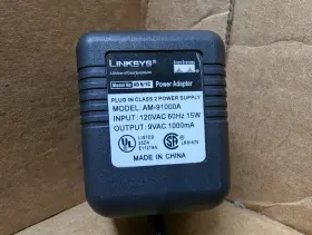 Linksys Am-91000a Class 2 Power Supply 120vac 60hz 15w To 9vac 1000ma