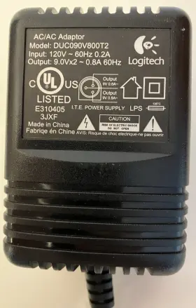 Logitech Dsc090v800t2 Duc090v800t2 - 9.0vx2 0.8a Power Supply Ac Adapter For S-000066