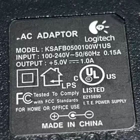 KSAFB0500100W1US LOGITECH Ac Adapter Negative Tip Switching #2