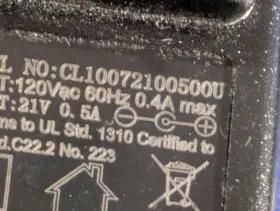 Mzk Cl10072100500u 21 Volt 500ma 0.5a Ac/dc Power Adapter Csa C22.2 No. 223 K Mzk Cl10072100500u 21 Volt 500ma 0.5a Ac/dc Power Adapter Csa C22.2 No. 223 K