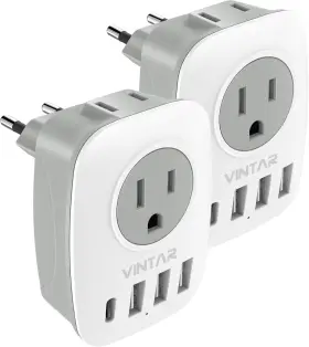 Nobrand Liu-01 2 Pack Eu Plug Adapter With 1 Usb C Us Outlets 3 Ports