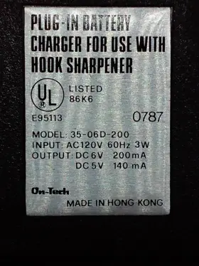 On-tech 35-06d-200 On-tech Plug-in Battery Charger For Use With Hook Sharpener Model 5/6
