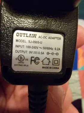 Outlaw Sj-0905-u 9v Ac/dc Adapter Black Power Supply Barrel Us Plug
