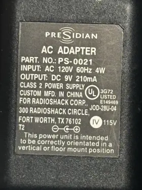 PS-0021 PRESIDIAN Ac Adapter Power Supply PS-0021 PRESIDIAN Ac Adapter Power Supply