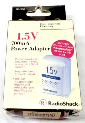Radioshack 040293141349 Radio Shack 273-1752 - 1.5vdc 700ma Power Adapter Nos