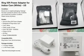 Ring S018mu0600150 Ac/dc Power Adapter 10ft For Indoor Cam 5v White Ul Listed Us Plug