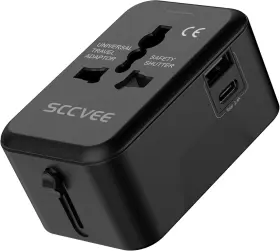 Sccvee 789091389200 Universal Travel Adapter With Usb C International Power Plug All In