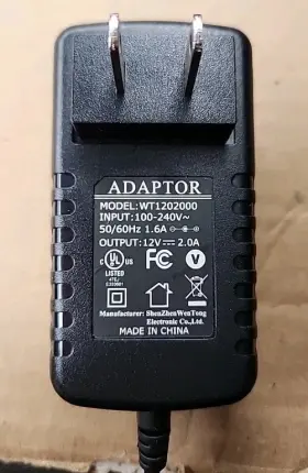 Shenzhen Wt1202000 Ac Adapter Model Input 100/240v 50/60hz 1.6a Output 12v 2a Cat Two