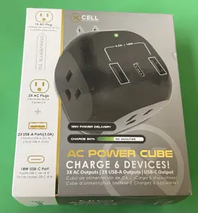 Hi-way XCELL Ac Power Cube Charges Devices Usb Plugs
