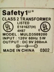 Safety 1st Transformer Power Supply Adapter Charger Muld3509200 9vdc 200ma. Fixed Price $23.30.