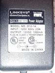 Linksys Class 2 Transformer D12-1a Input 120v 60hz 23w Output 12vdc 1000ma. Fixed Price $12.95.