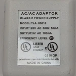Ac/ac Power Adapter Dongguan Yinli Electronic Yla-03010input120v Ac Output3v. Fixed Price $12.78.