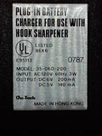 On-tech Plug-in Battery Charger For Use With Hook Sharpener Model 35-06d-200 5/6. Fixed Price $46.46.